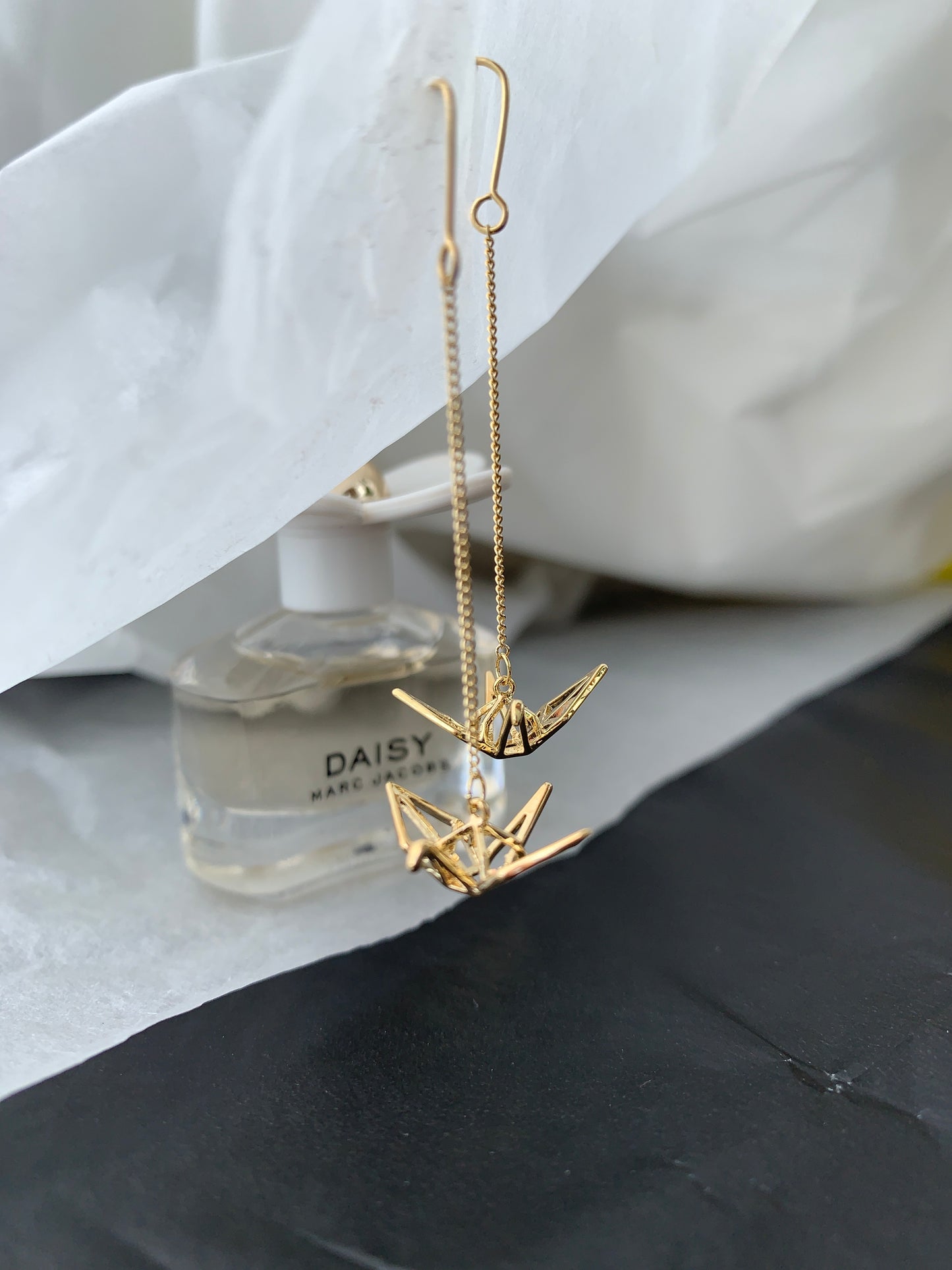Paper crane rose golden color earring